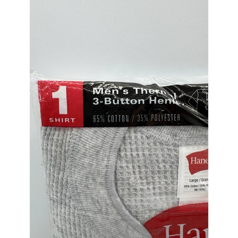 Hanes Men’s Thermal 3-Button Henley Large NOS Y2K 2001 Sealed